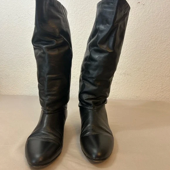 Womens‎ Black Knee High LeatherMan Made Heeled Boots Winter Size 7.5